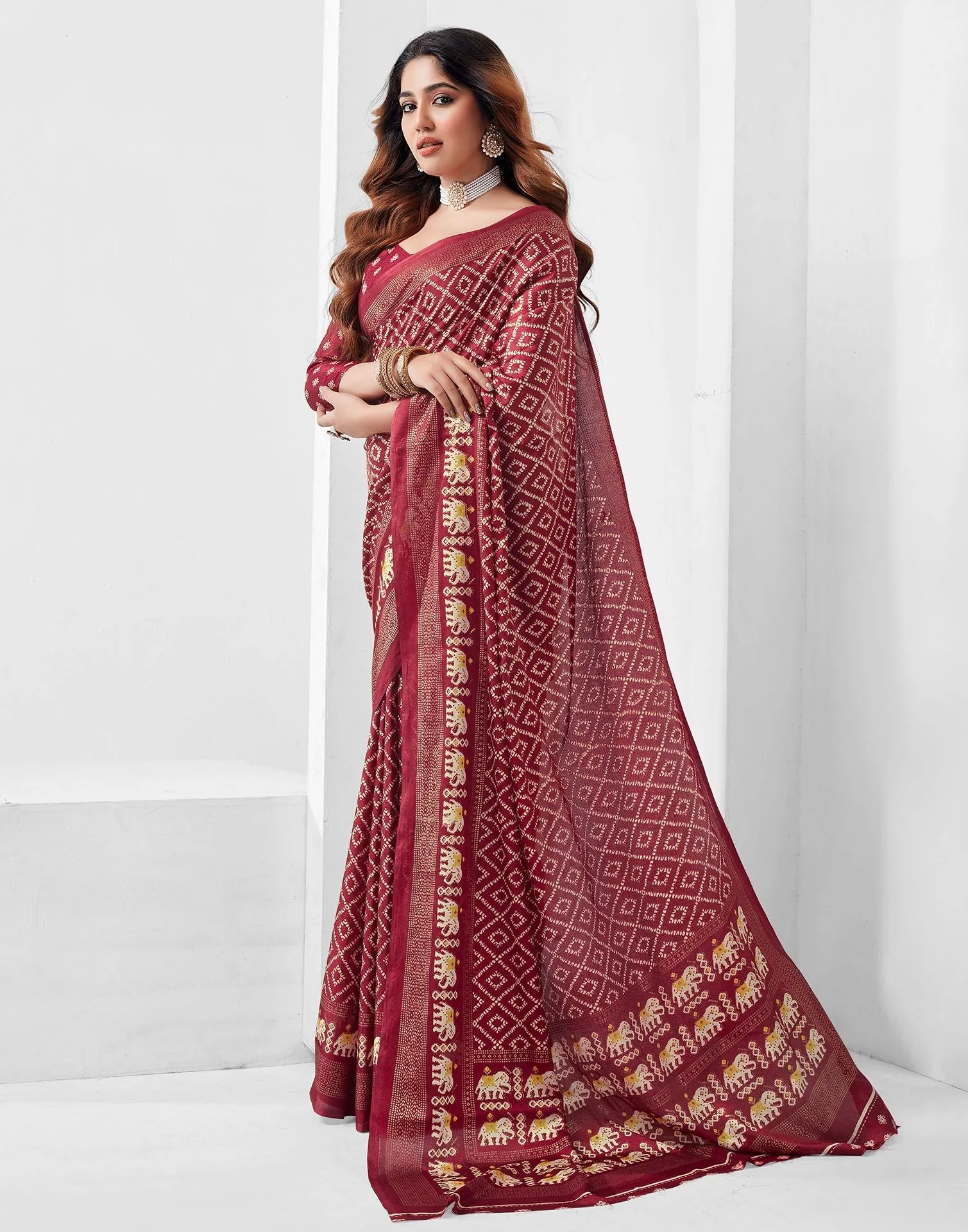 Maroon Printed Saree