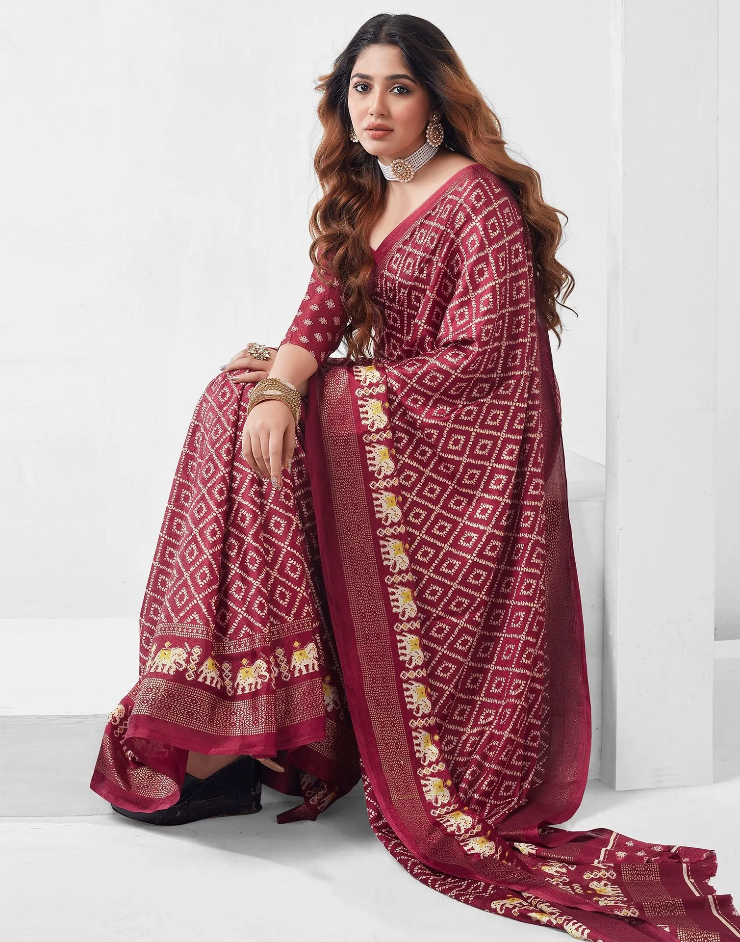 Maroon Printed Saree