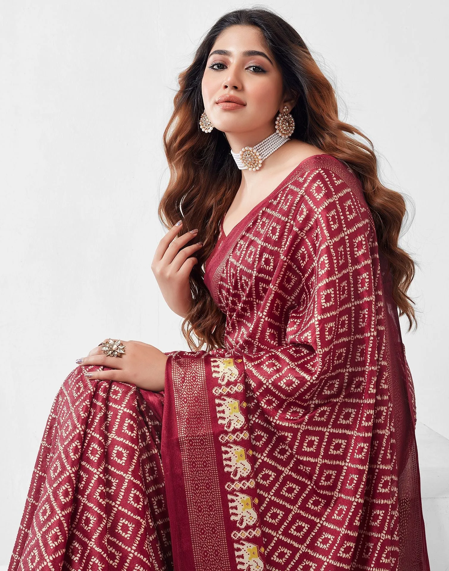 Maroon Printed Saree