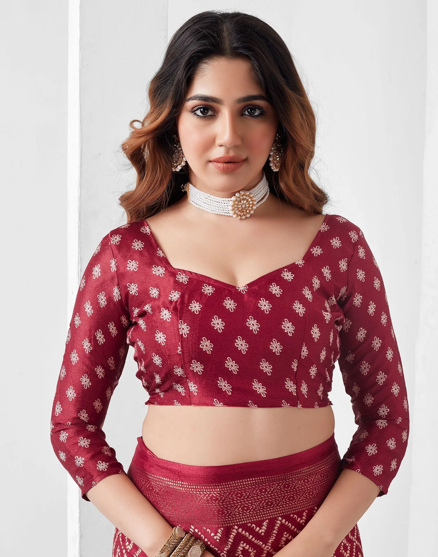 Maroon Printed Saree