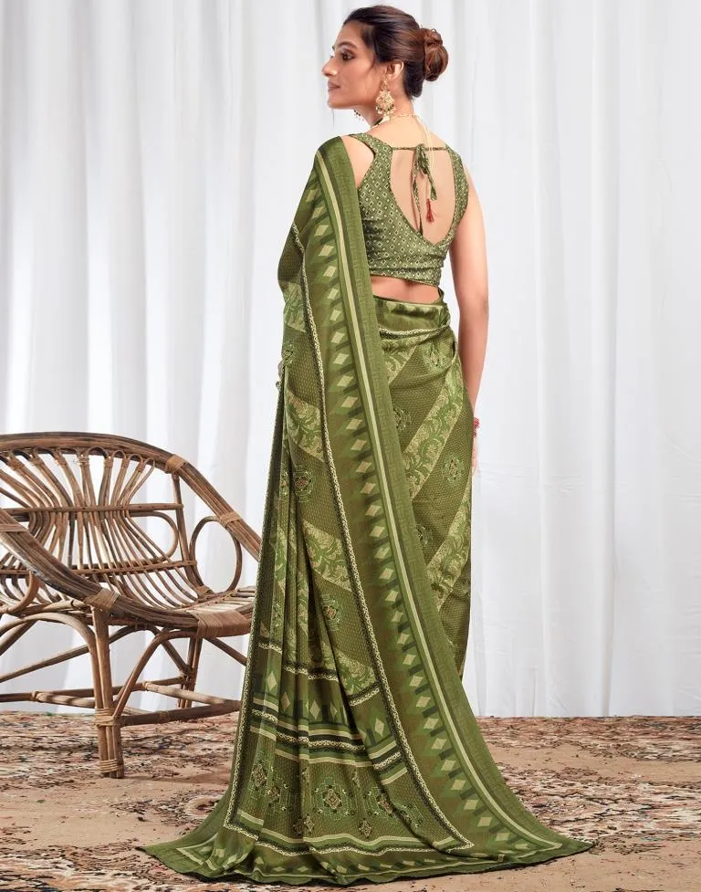 Mehndi Green Silk Printed Sarees