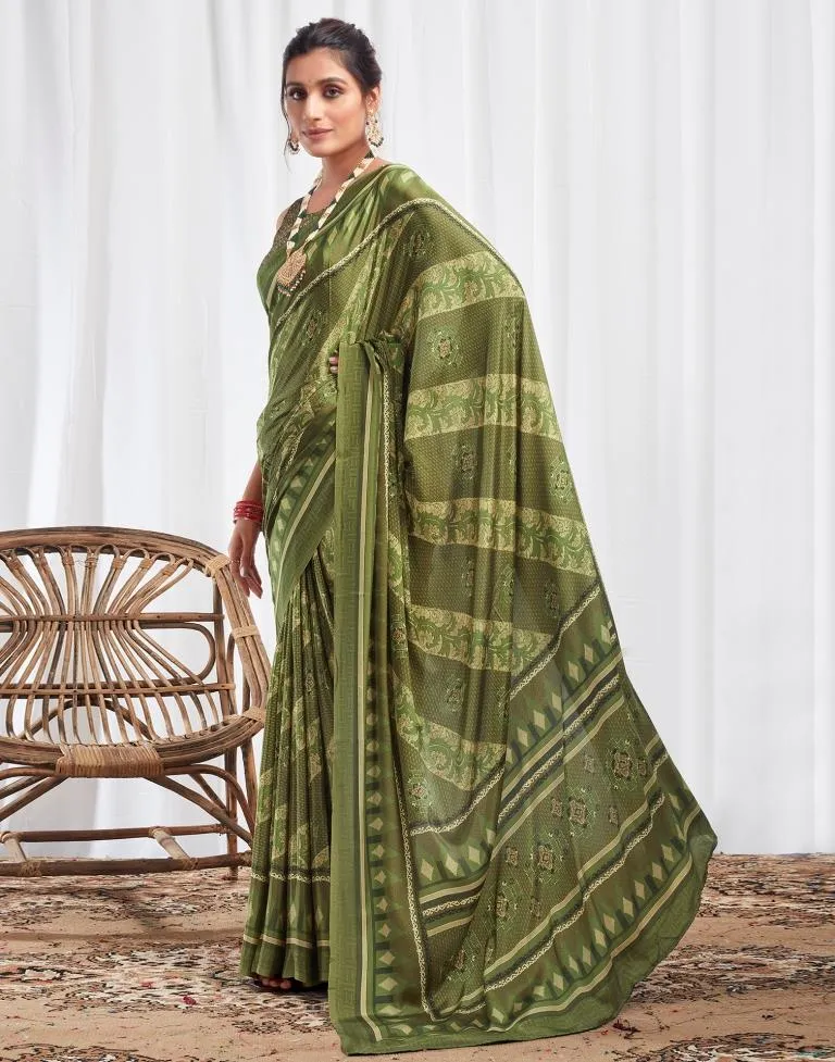 Mehndi Green Silk Printed Sarees