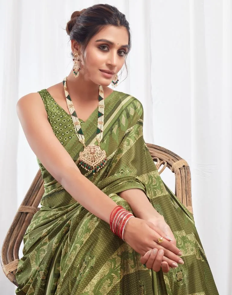 Mehndi Green Silk Printed Sarees