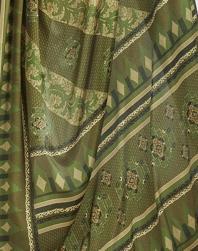 Mehndi Green Silk Printed Sarees