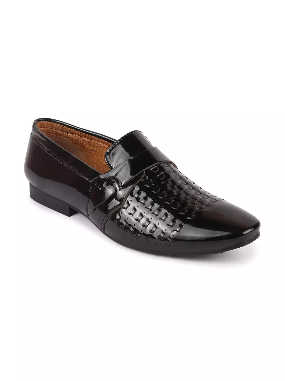 Men Black Casual Patent Leather Slip-On Shoes