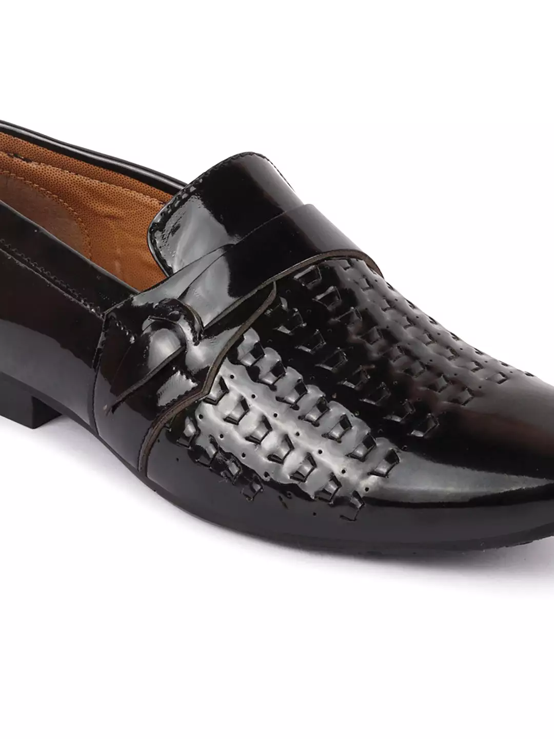 Men Black Casual Patent Leather Slip-On Shoes