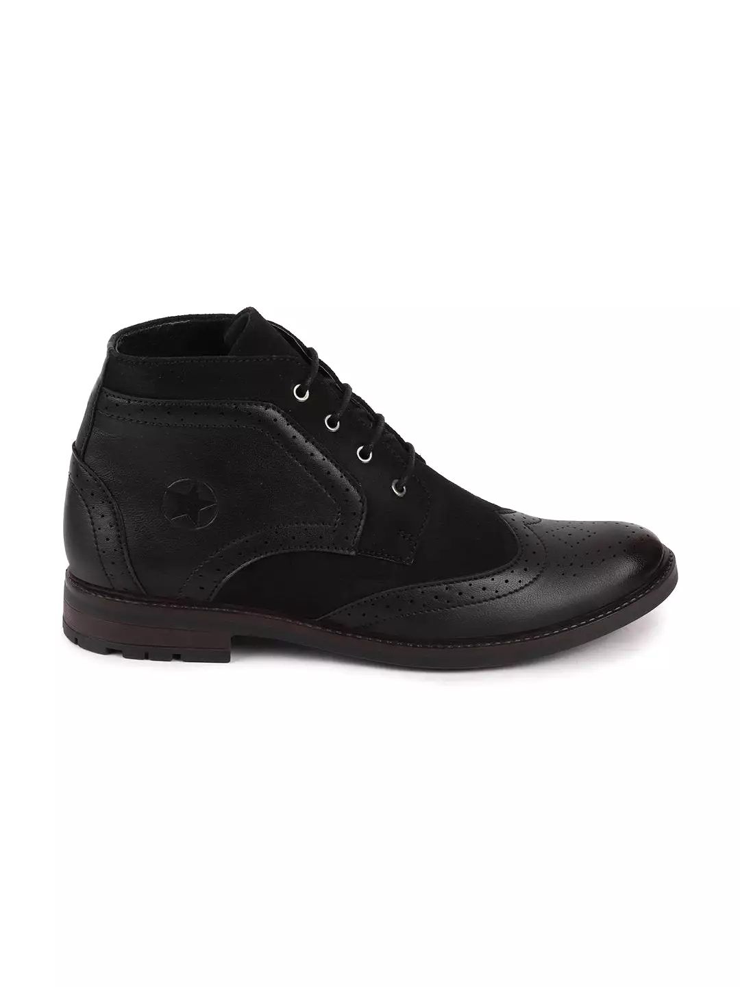 Men Black Wingtip Lace Up Boots