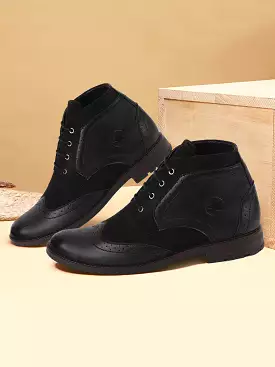 Men Black Wingtip Lace Up Boots