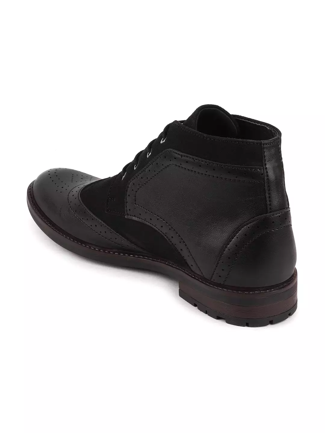 Men Black Wingtip Lace Up Boots