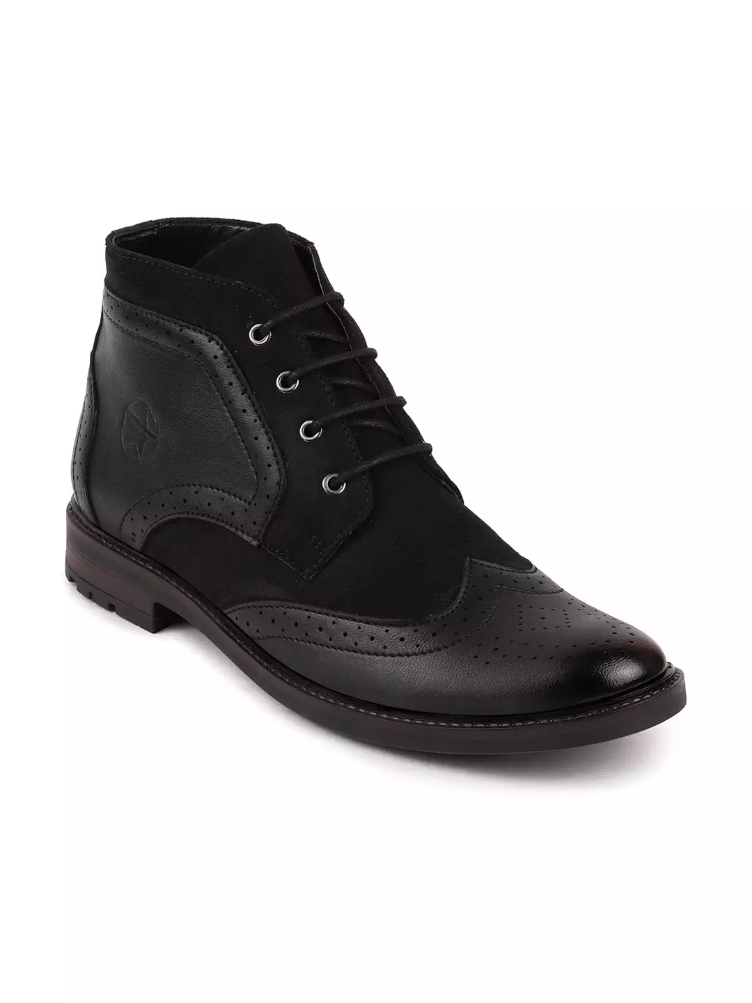 Men Black Wingtip Lace Up Boots