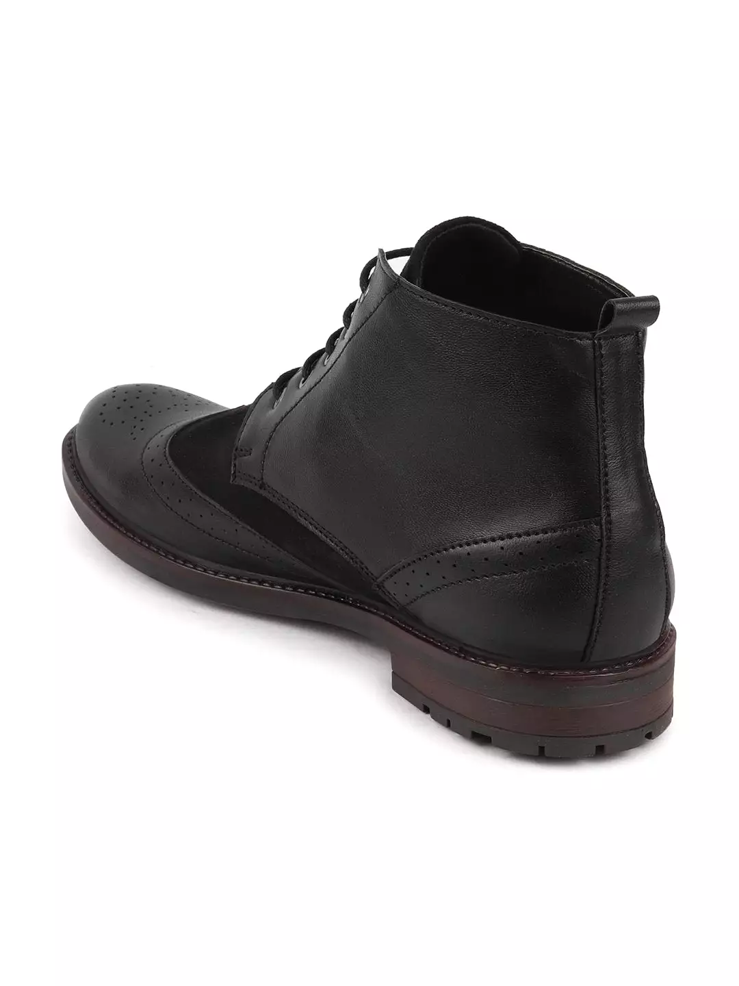 Men Black Wingtip Lace Up Boots