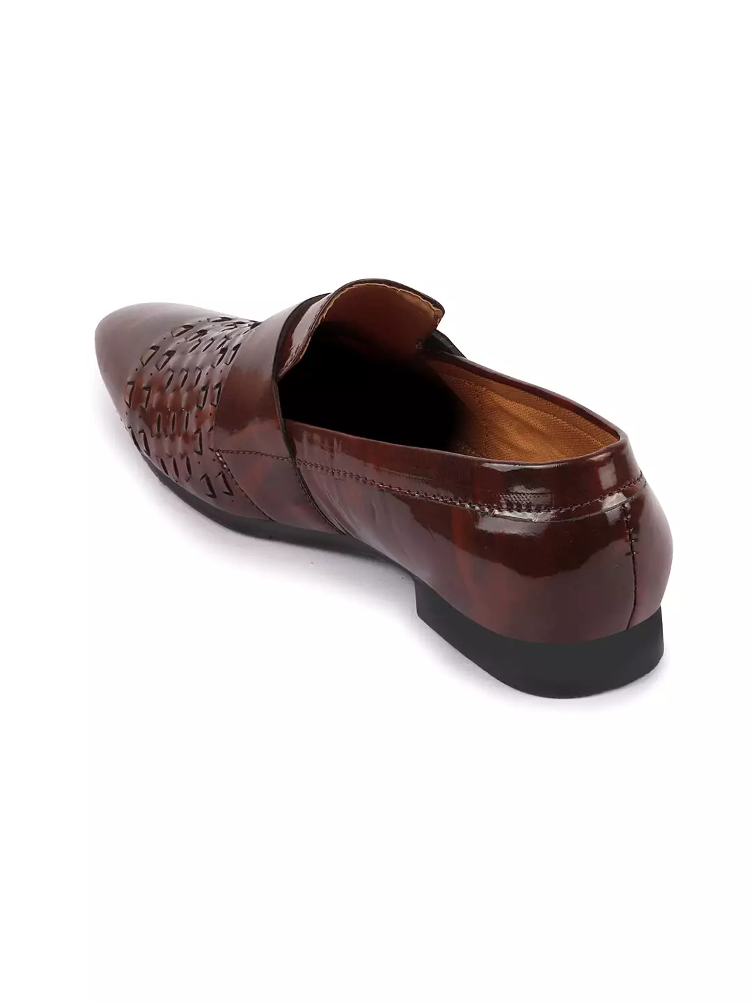 Men Brown Casual Patent Leather Slip-On Shoes