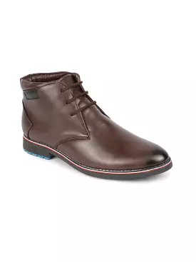 Men Brown Genuine Leather Mid Top Chukka Lace Up Boots with TPR Welted Colorblocked Sole