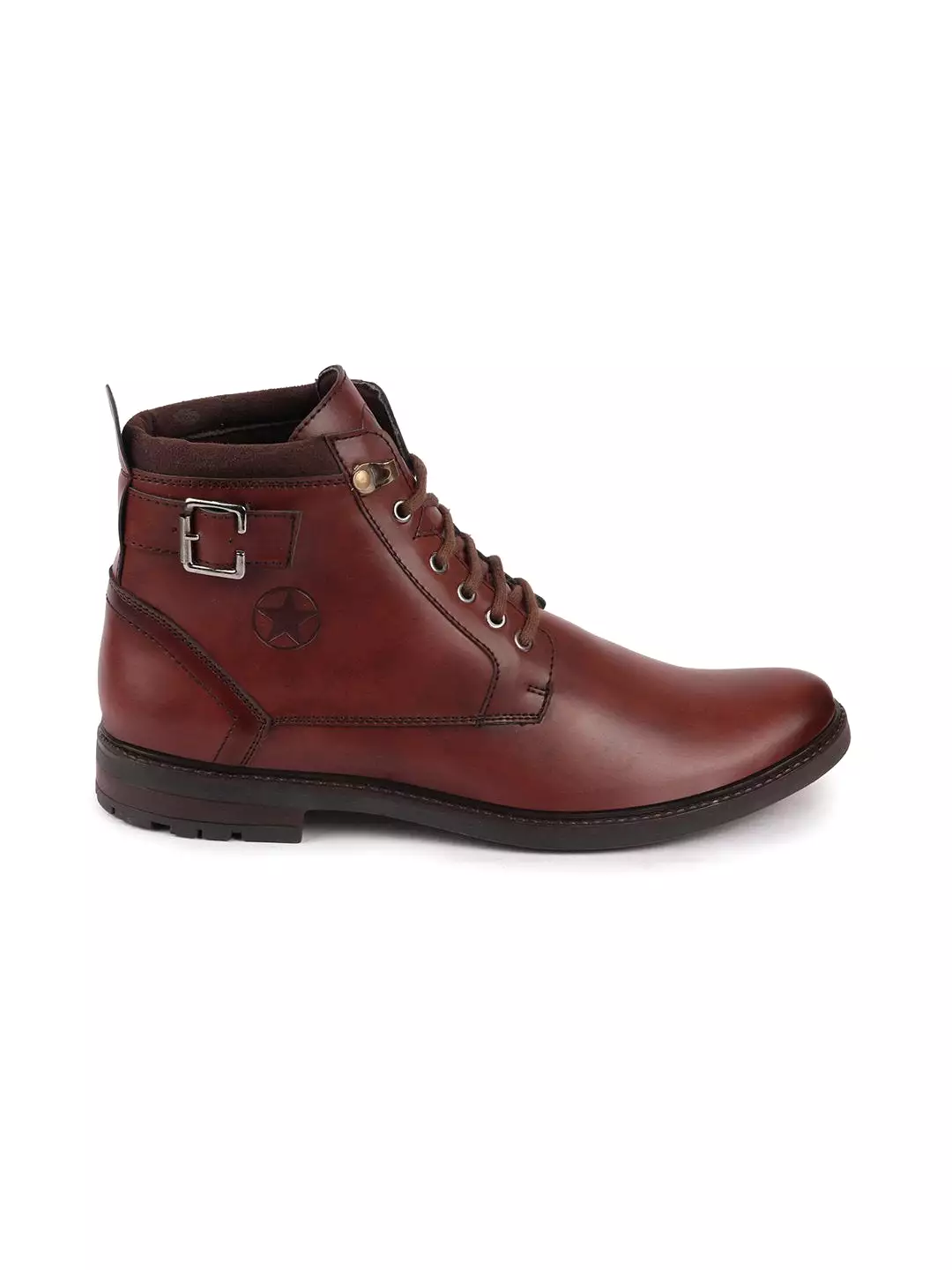 Men Brown High Ankle Buckle Boots