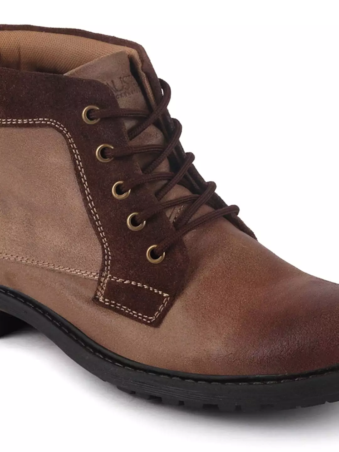 Men Brown High Ankle Lace Up Leather Boots