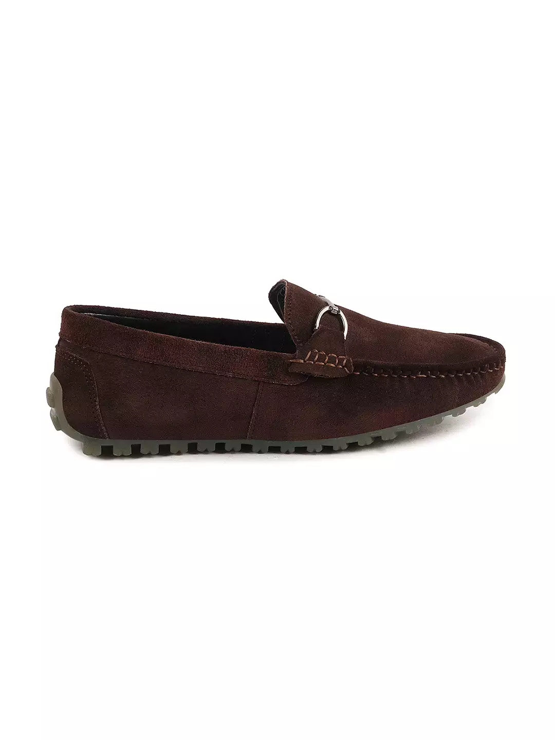 Men Brown Horsebit Buckle Suede Leather Slip On Driving Loafers