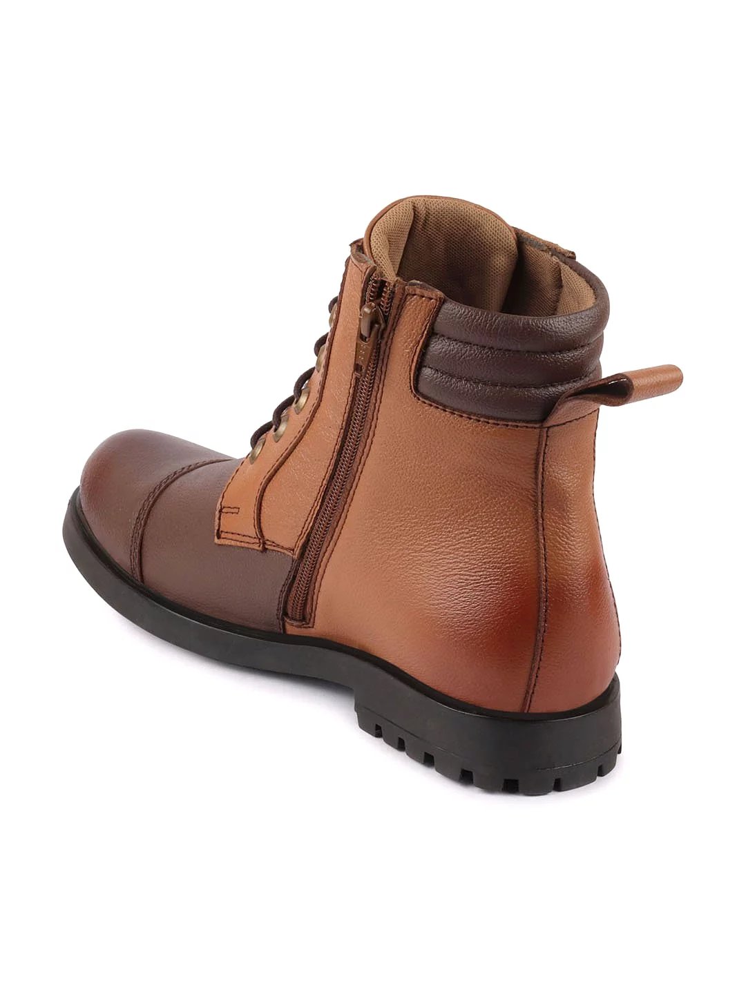 Men Brown Leather Lace Up High Top Boots