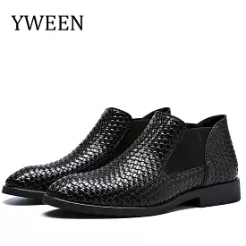 Men Chelsea Boots Classic Fashion Boots Men Hand Knit Shoes Tall Style Mens Shoes Big Size Shoes 38-48