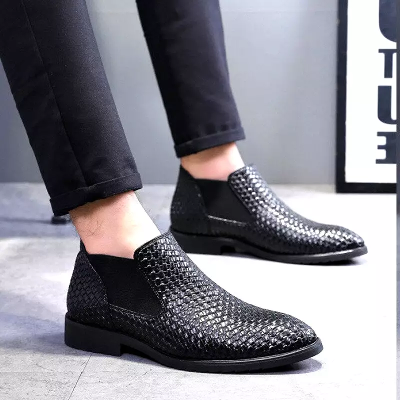 Men Chelsea Boots Classic Fashion Boots Men Hand Knit Shoes Tall Style Mens Shoes Big Size Shoes 38-48