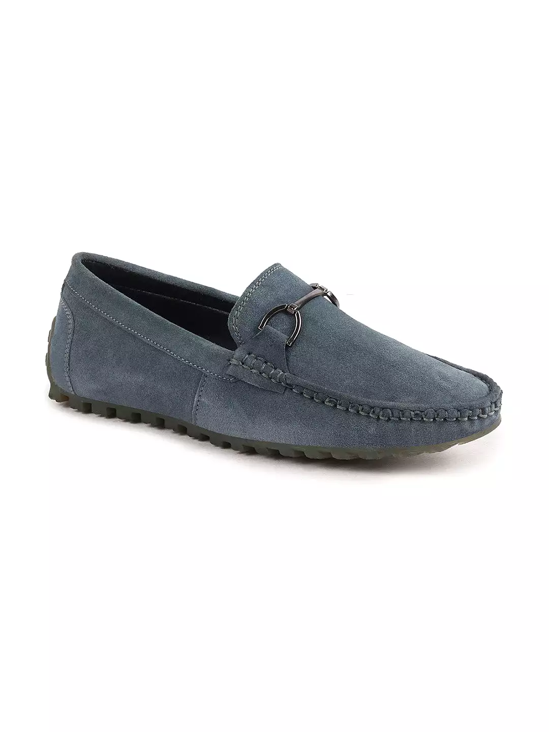 Men Grey Horsebit Buckle Suede Leather Slip On Driving Loafers