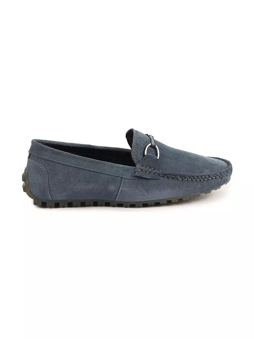 Men Grey Horsebit Buckle Suede Leather Slip On Driving Loafers