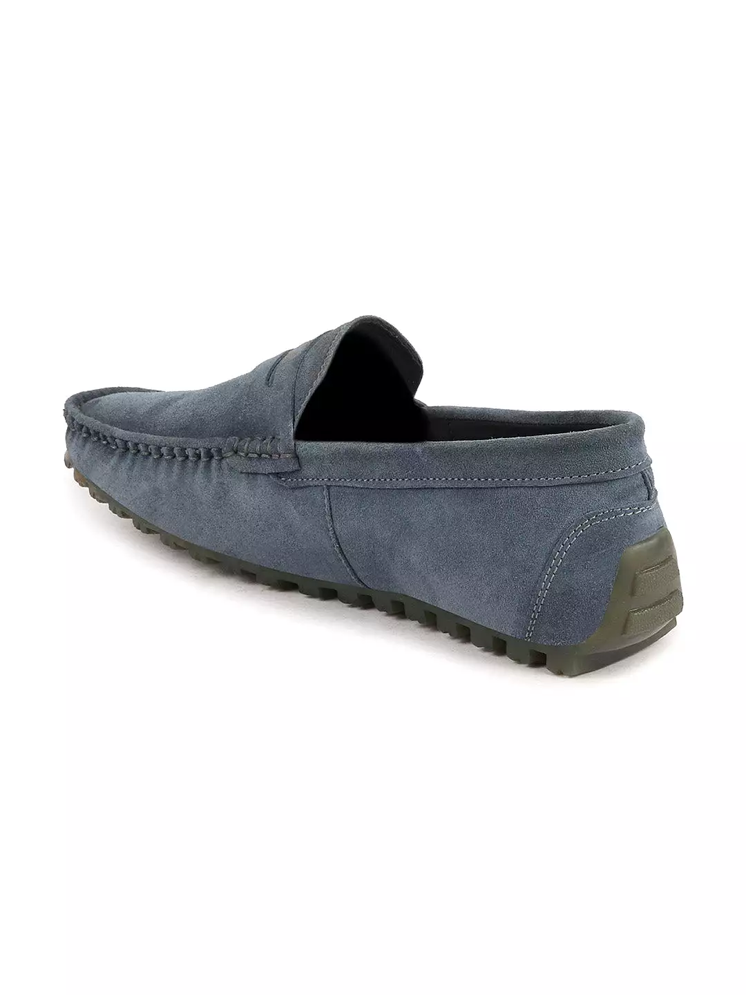 Men Grey Suede Leather Side Stitched Slip On Driving Loafers and Mocassin