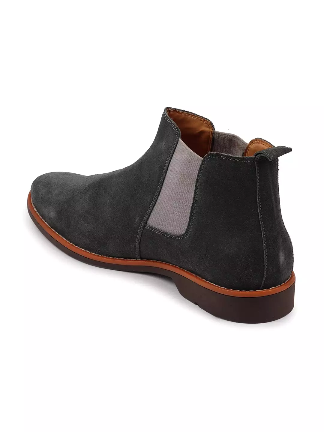 Men Grey Suede Leather Slip On Chelsea Boots