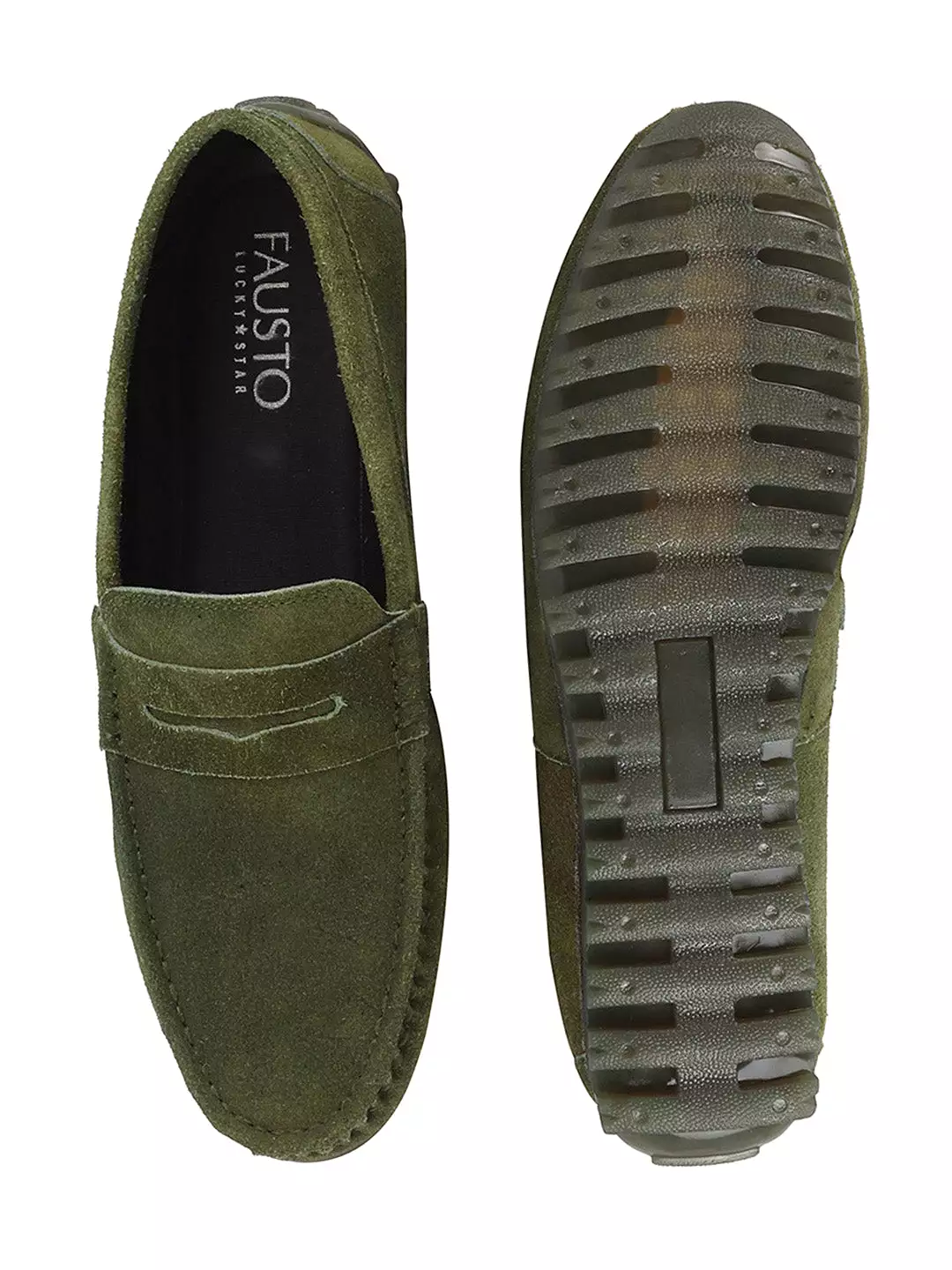 Men Mehandi Suede Leather Side Stitched Slip On Driving Loafers and Mocassin