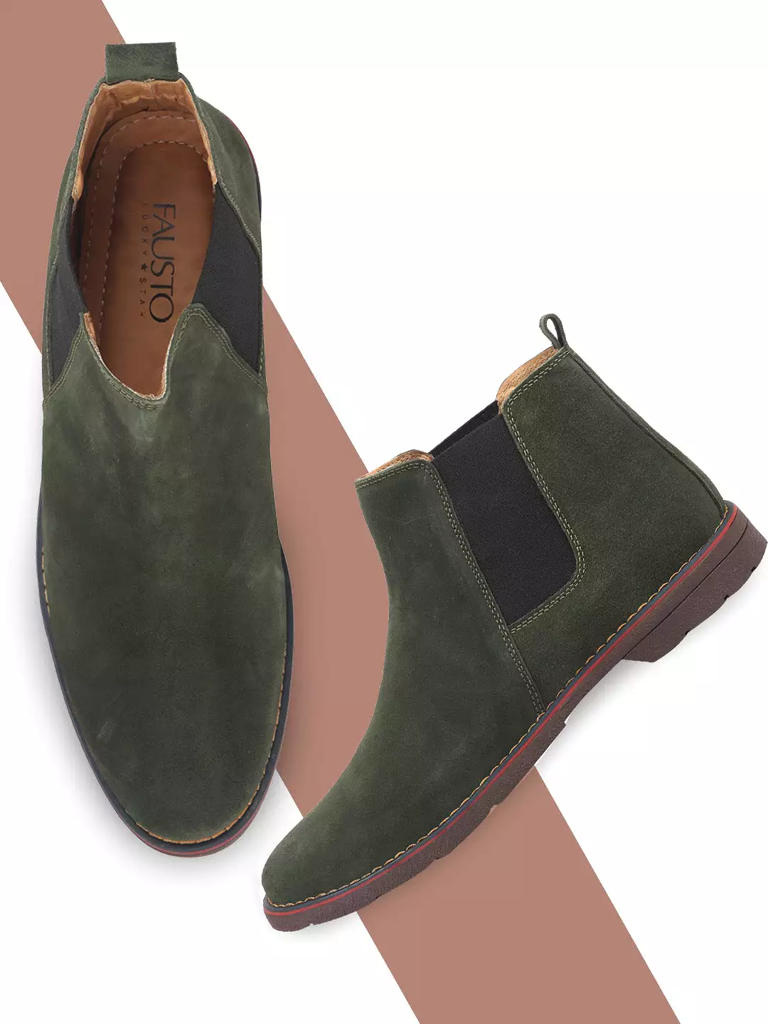 Men Mehandi Suede Leather Slip On Chelsea Boots