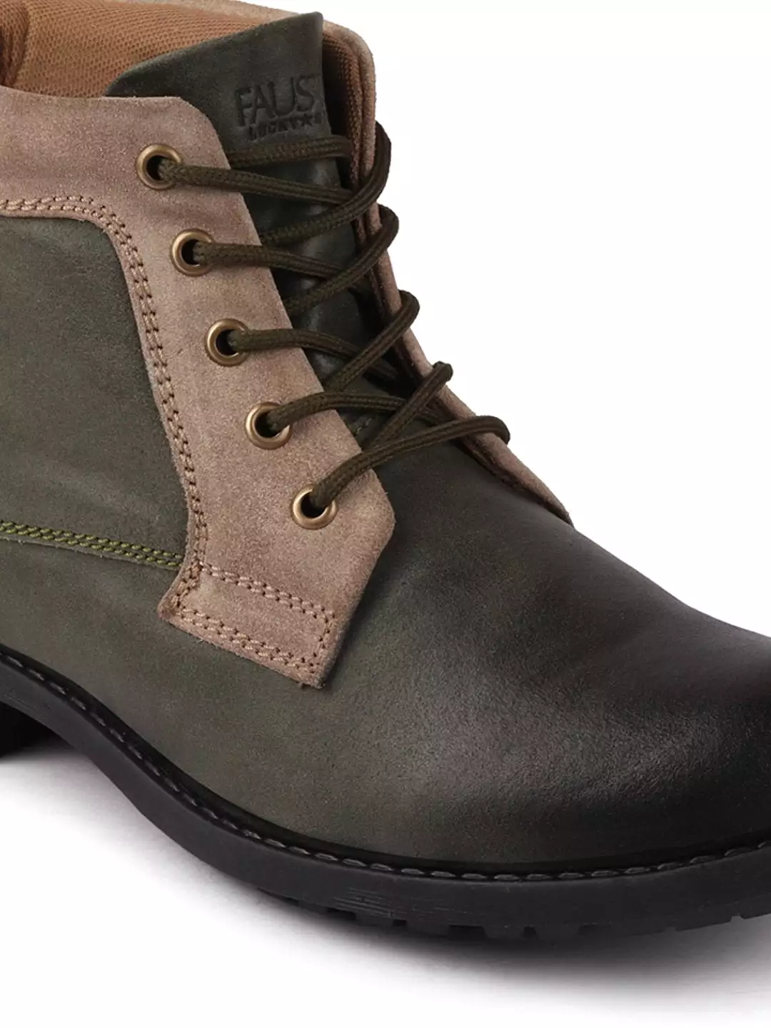 Men Olive High Ankle Lace Up Leather Boots