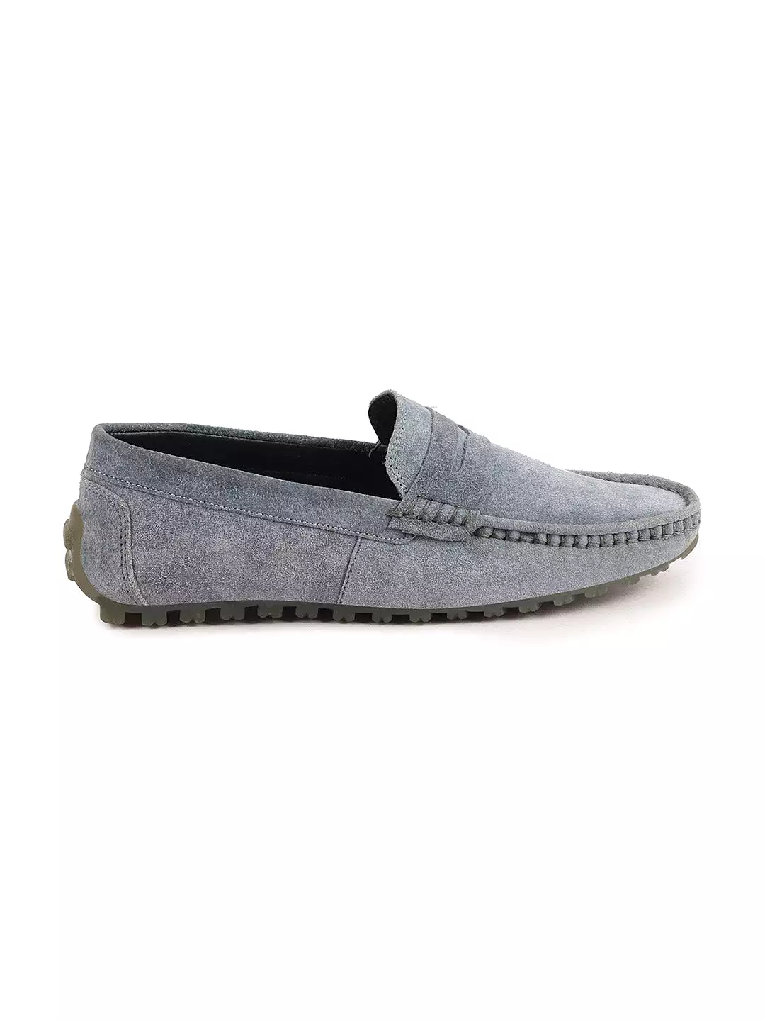 Men Sky Blue Suede Leather Side Stitched Slip On Driving Loafers and Mocassin