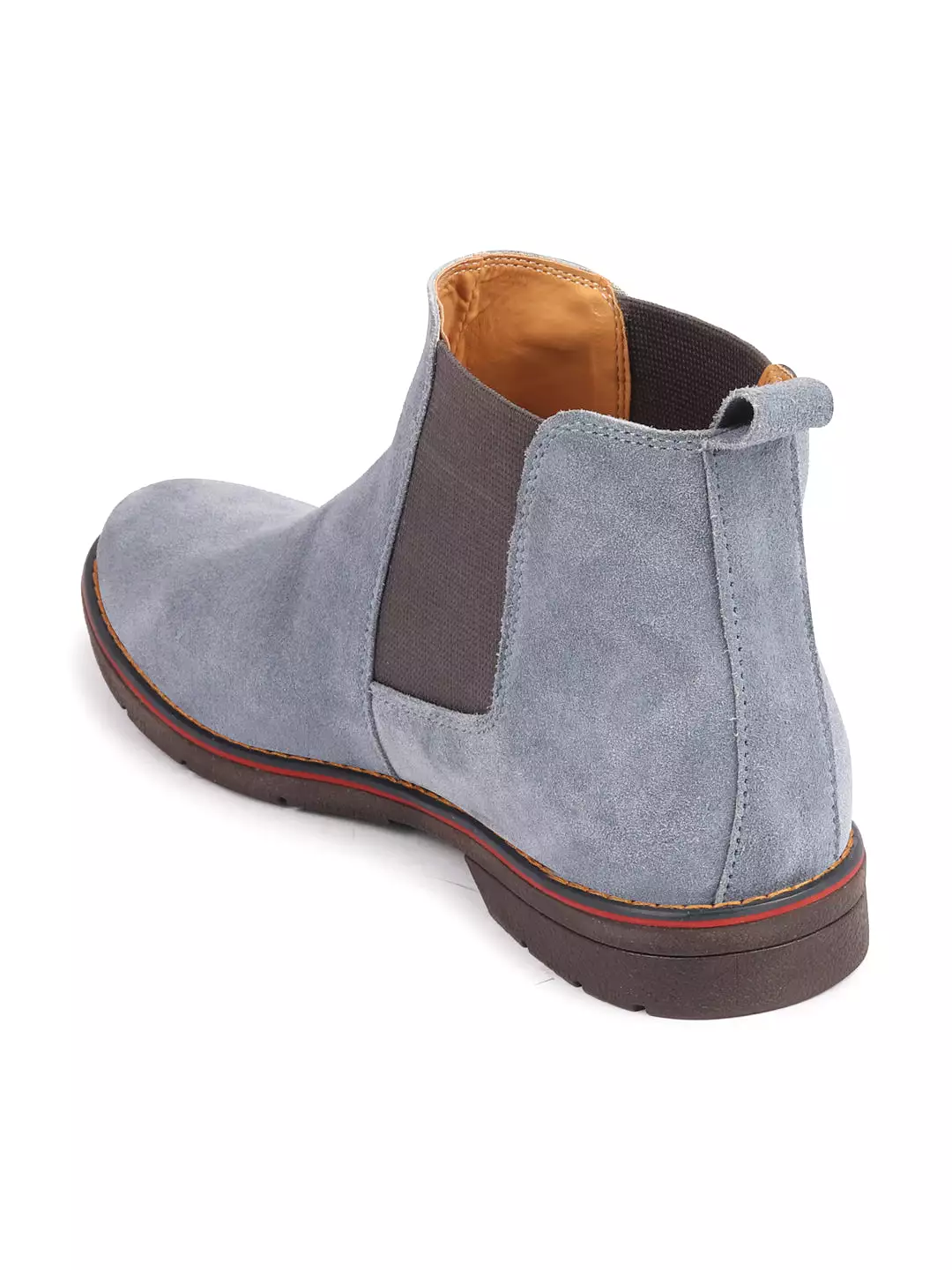 Men Sky Blue Suede Leather Slip On Chelsea Boots