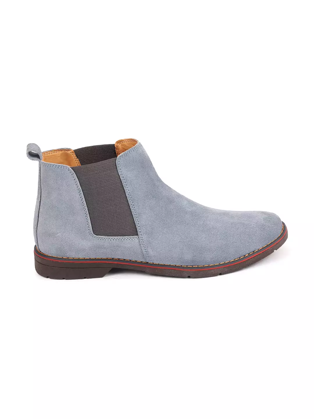 Men Sky Blue Suede Leather Slip On Chelsea Boots