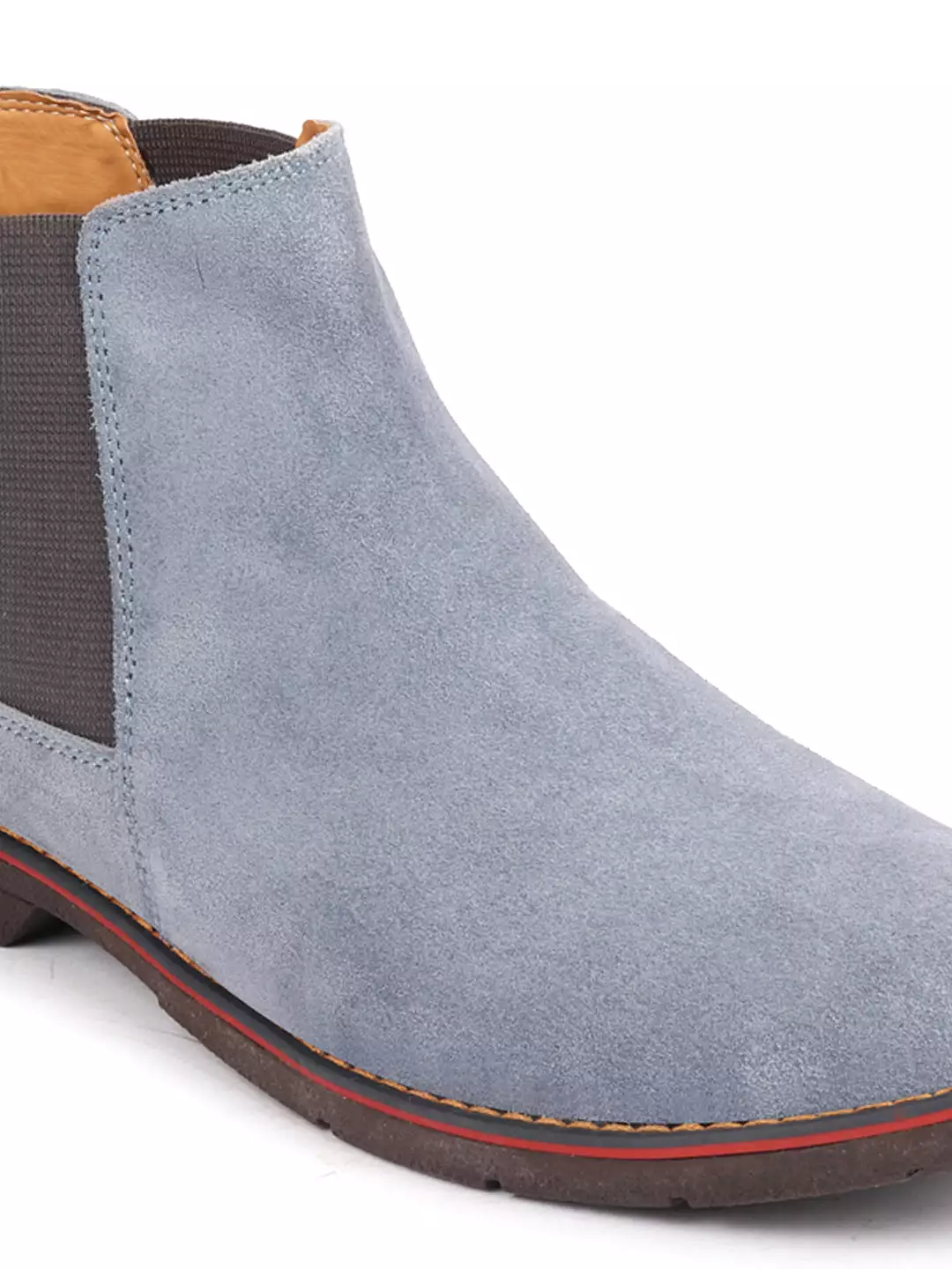 Men Sky Blue Suede Leather Slip On Chelsea Boots