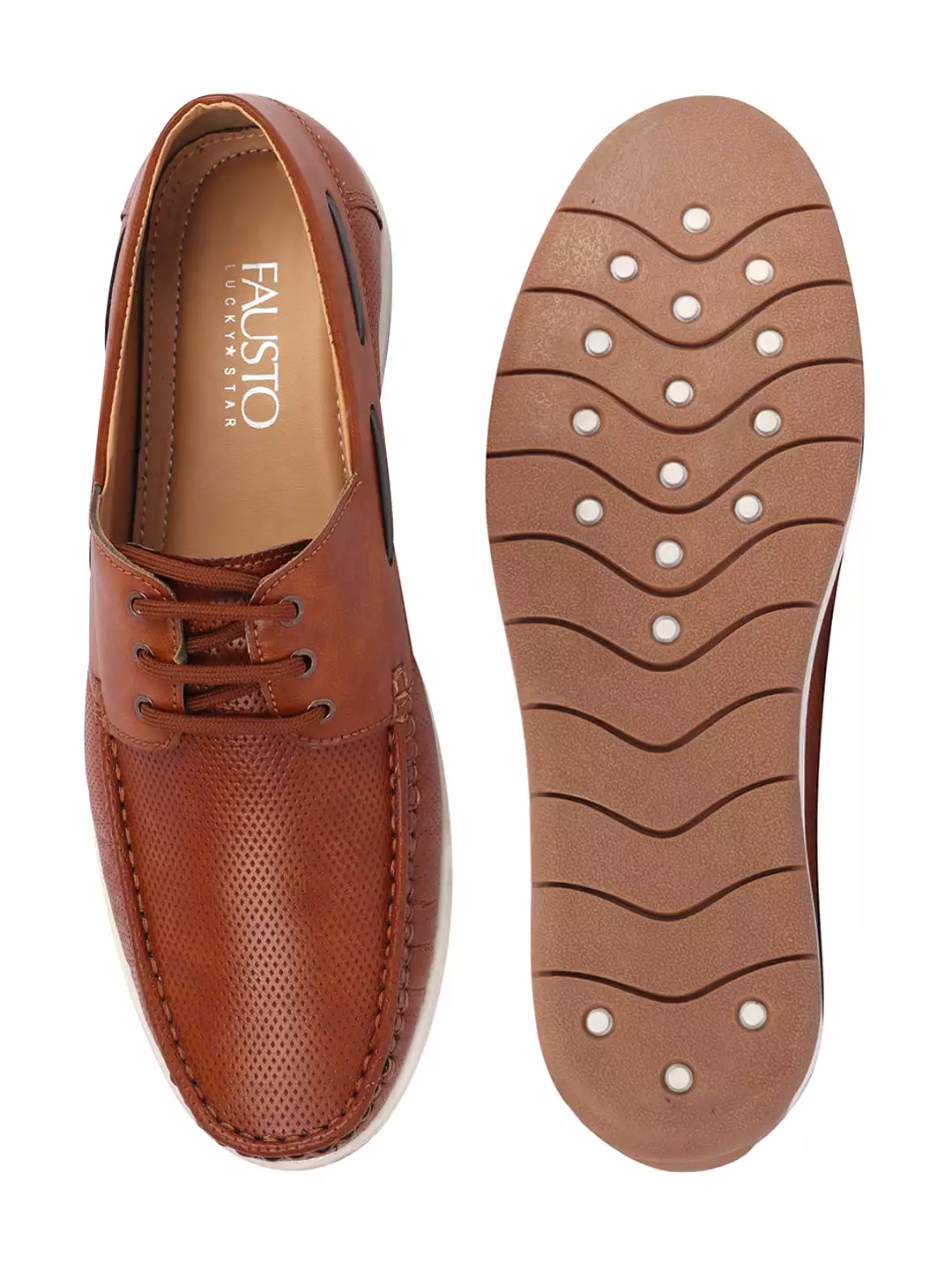 Men Tan Casual Lace-Up Boat Shoes