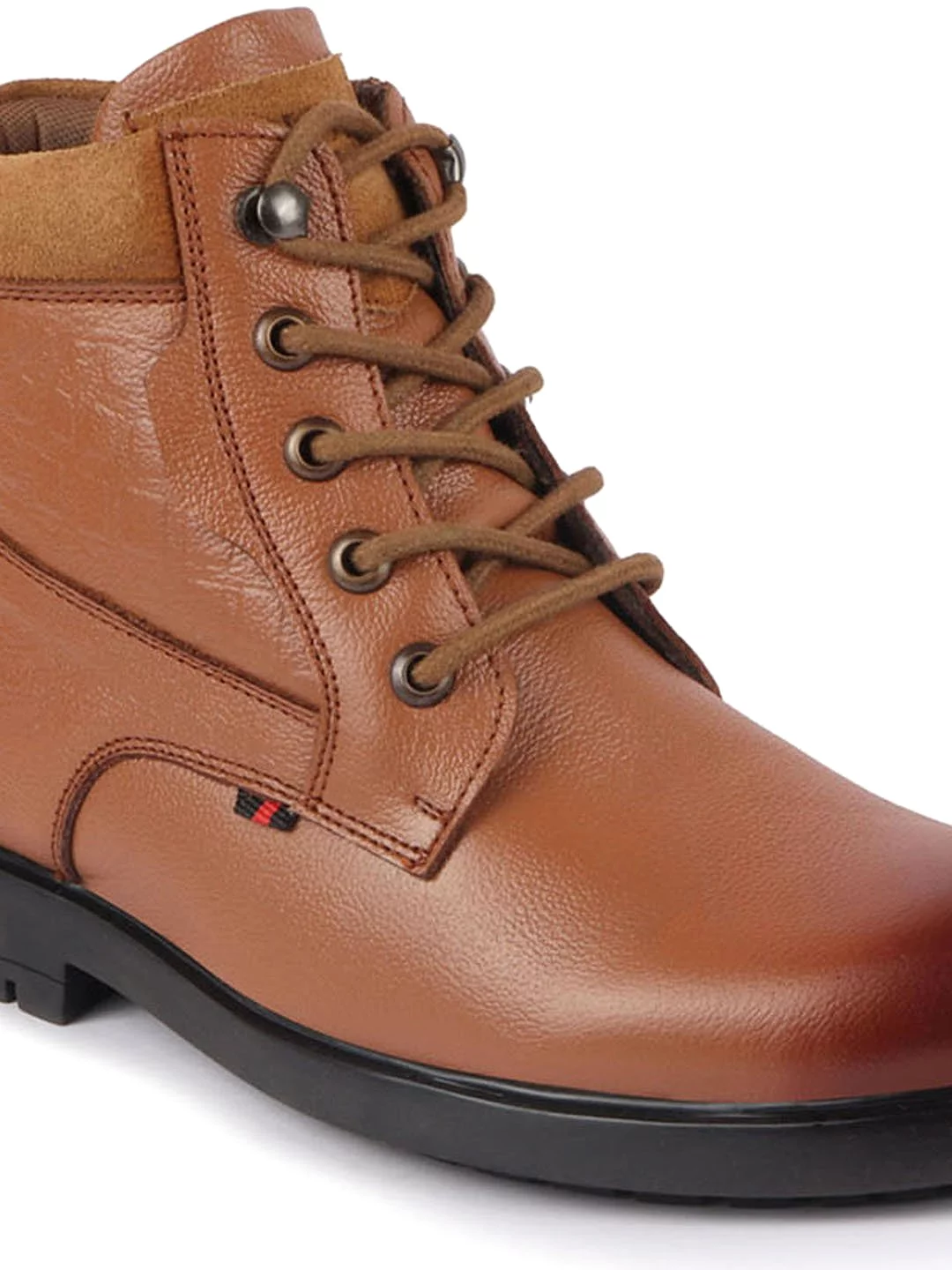 Men Tan Leather Lace Up Mid Top Boots