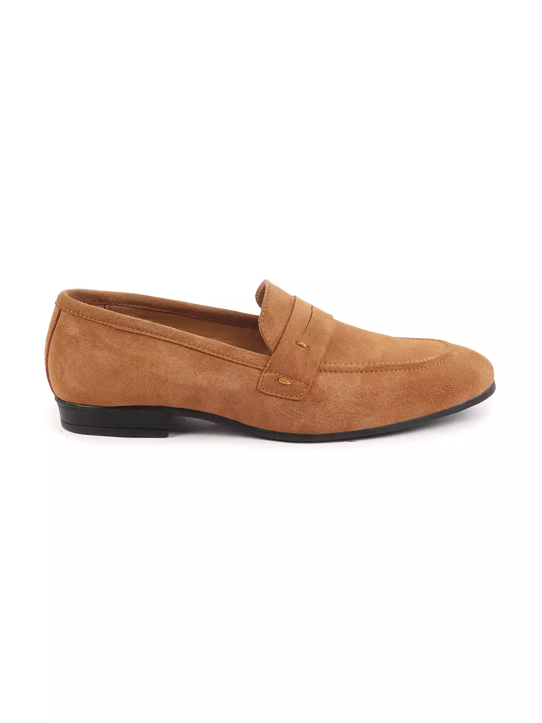 Men Tan Suede Leather Penny Loafer Shoes