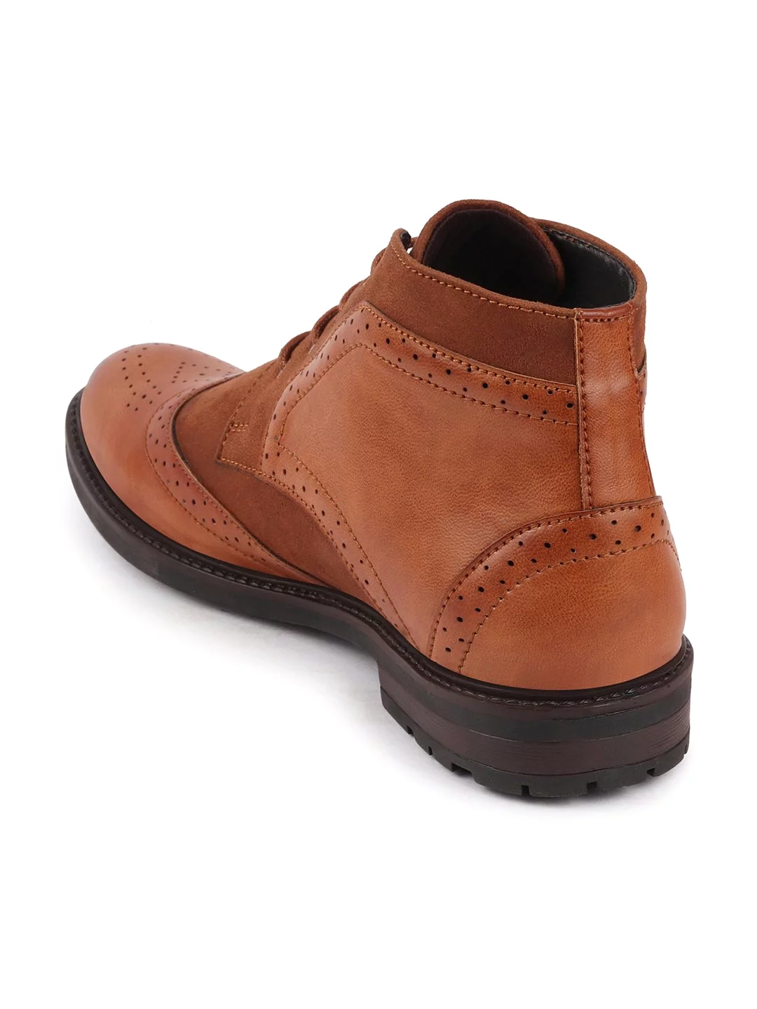 Men Tan Wingtip Lace Up Boots