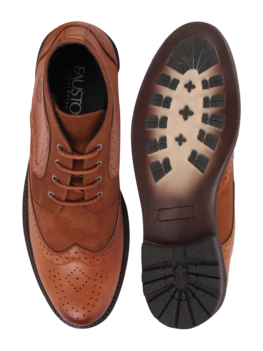 Men Tan Wingtip Lace Up Boots