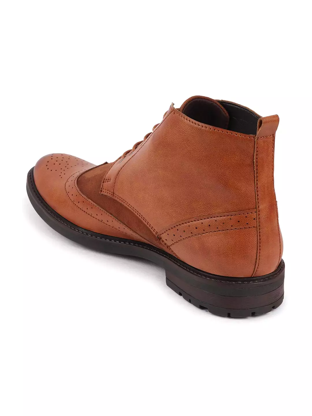 Men Tan Wingtip Lace Up Boots