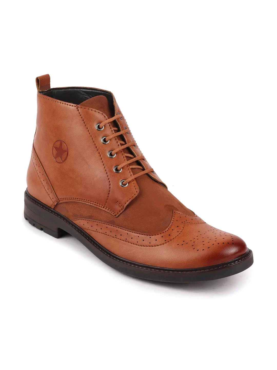 Men Tan Wingtip Lace Up Boots