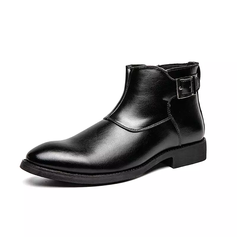 Men's Boots British Style Chelsea Boots Pointed Toe Leather Boots Thick Sole Black Luxury Brands Designer Men Boots