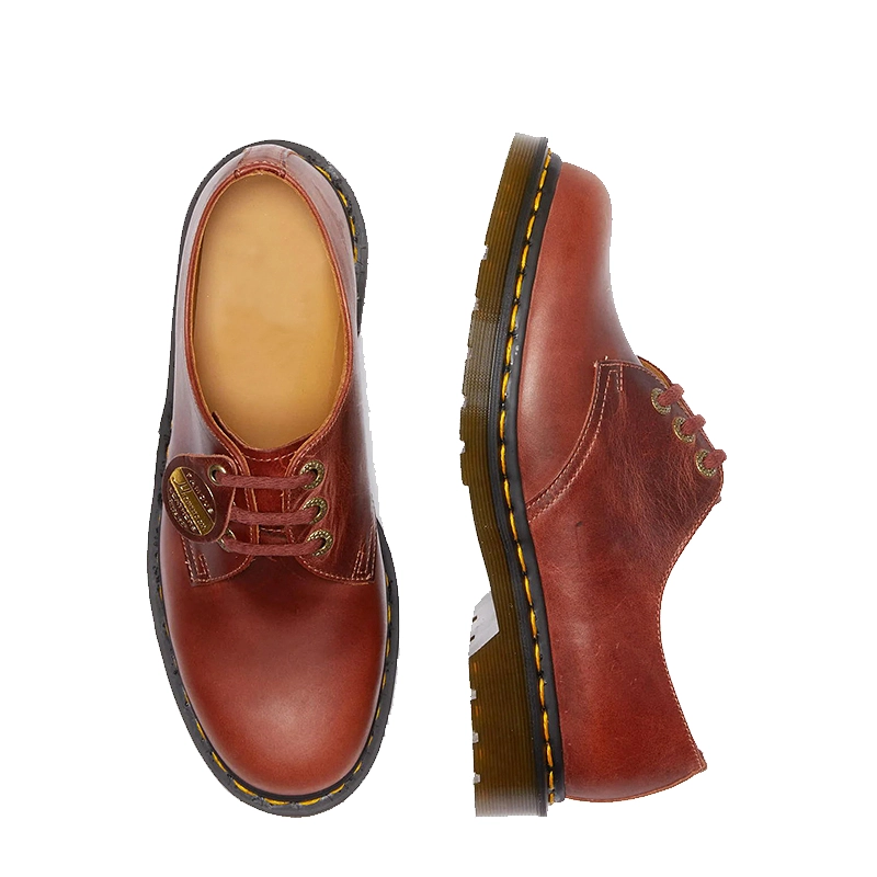 Men’s Leather Shoes for All Seasons,Red-Brown Low-Top 