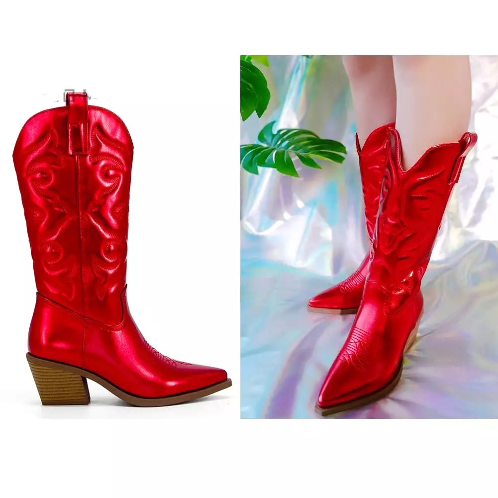 Metallic Shiny Pink Cowboy Cowgirl western Boots For Women