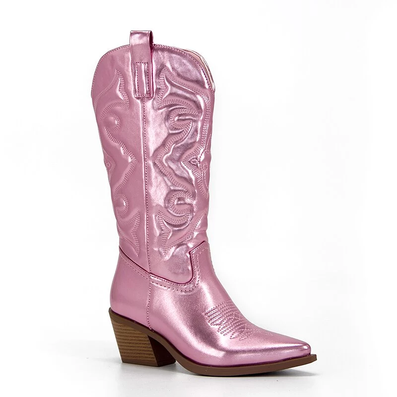 Metallic Shiny Pink Cowboy Cowgirl western Boots For Women