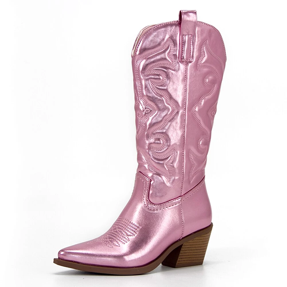 Metallic Shiny Pink Cowboy Cowgirl western Boots For Women