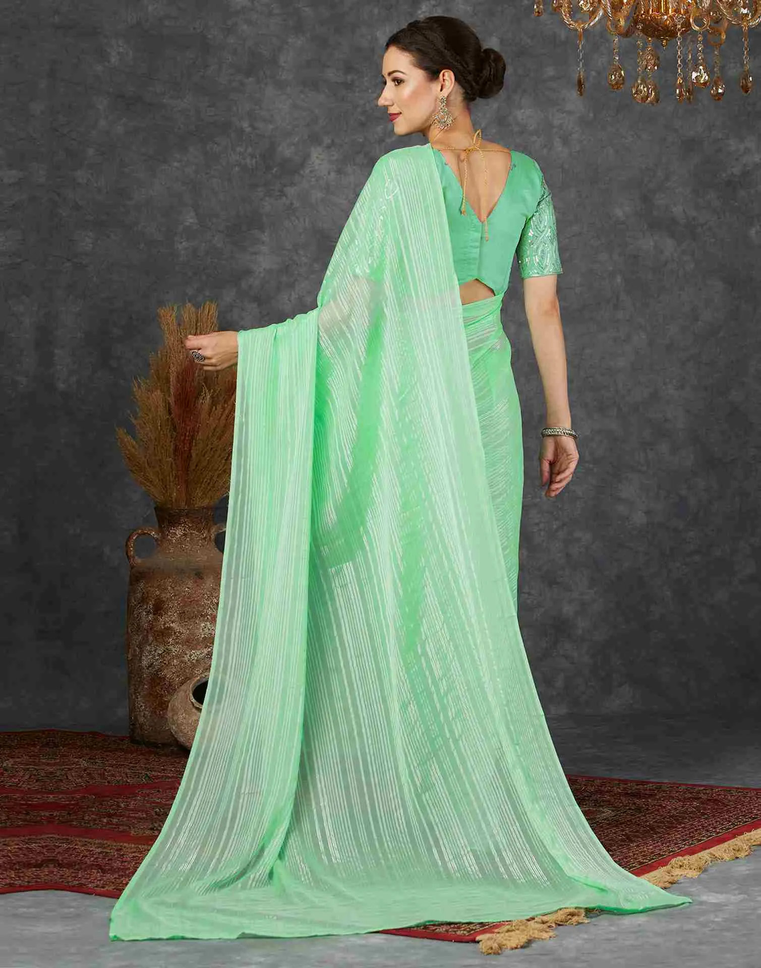 Mint Green Georgette Plain Saree