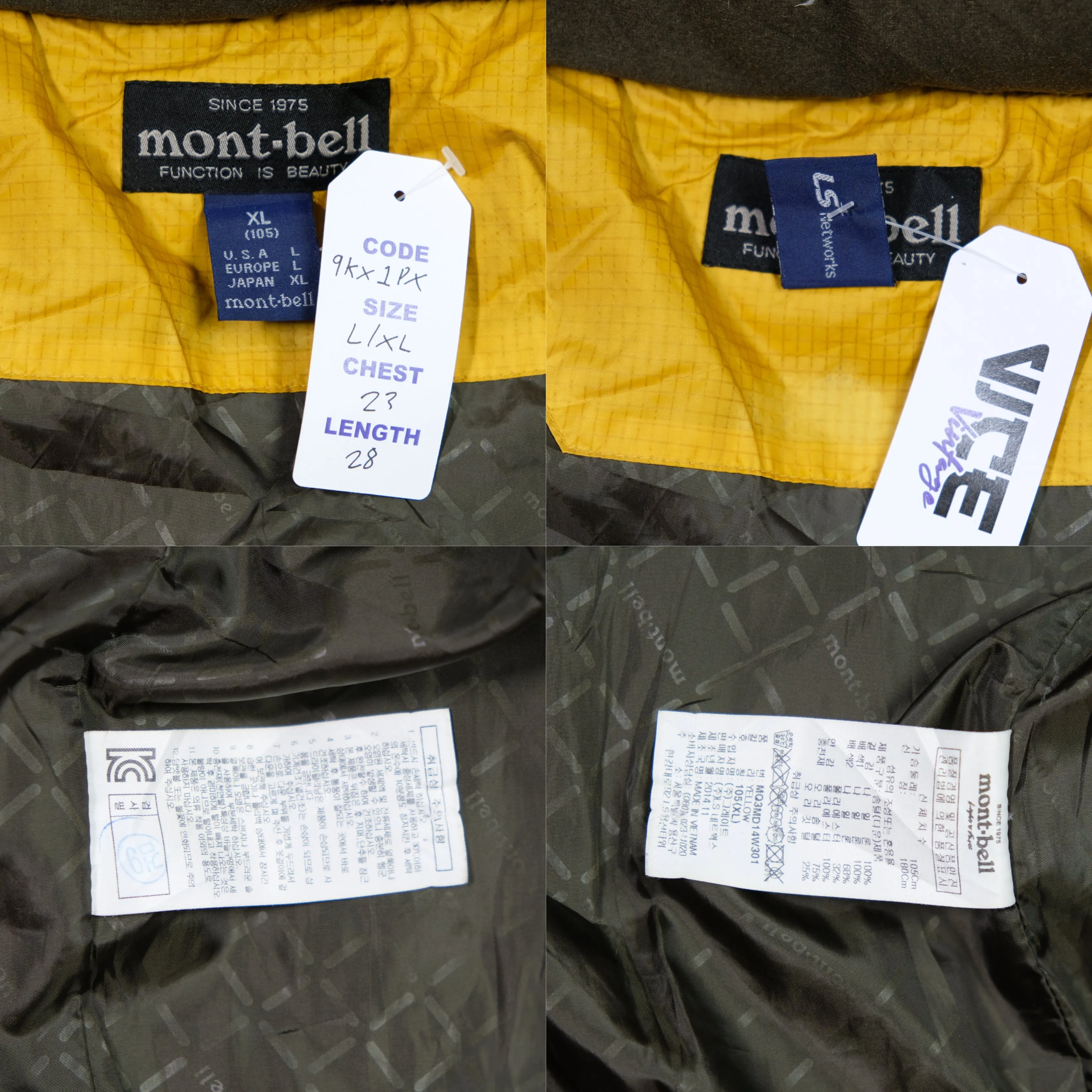 Montbell Vintage Yellow Puffer Jacket Large/XL