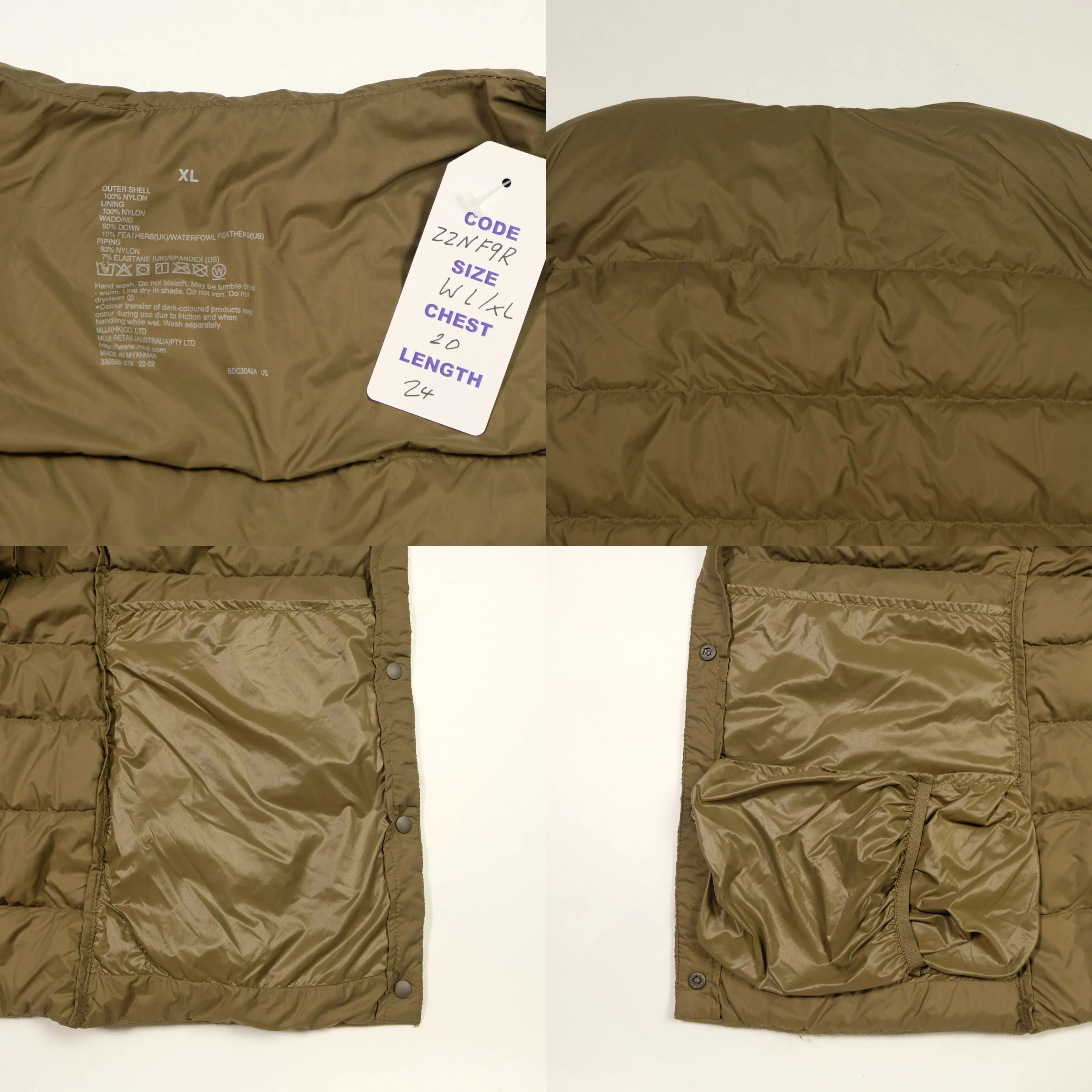 Muji Down Puffer Jacket Vest Gilet BNWT Womens Large/XL