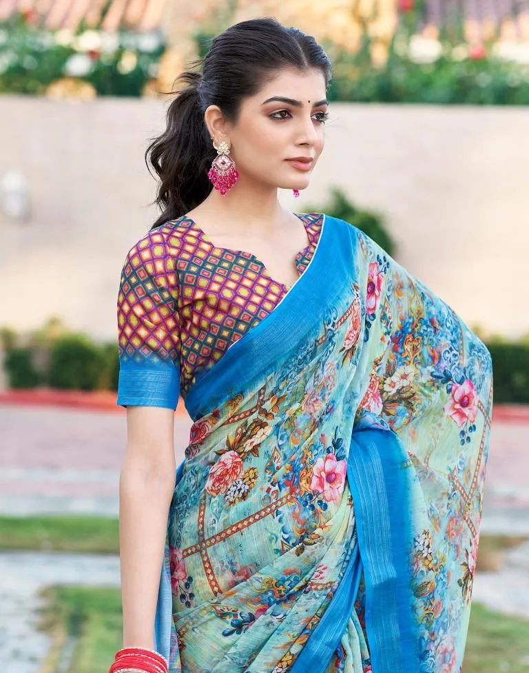 Multi Linen Printed Sarees